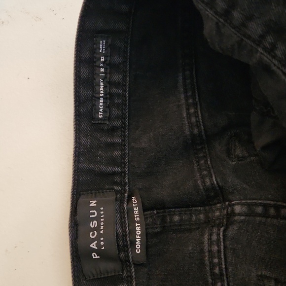 Pacsun Jeans Mens Size 32 Denim Distressed Distroyed Holes Ripped Black Skinny - Picture 14 of 16